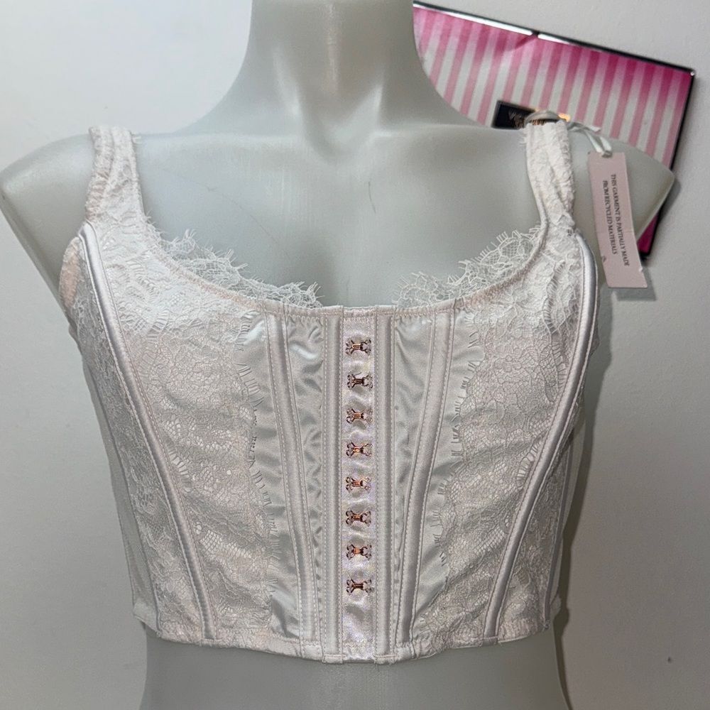 ✨Victoria’s Secret Dream Angel White Lace Bustier • Corset Top • Size XL • NWT